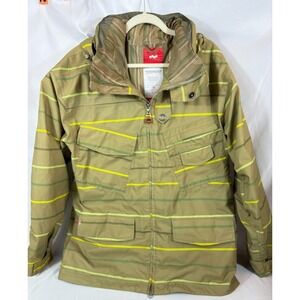 FOURSQUARE SNOWBOARD Mens Green Stripe sz‎ M Hooded Parka Insulated Jacket